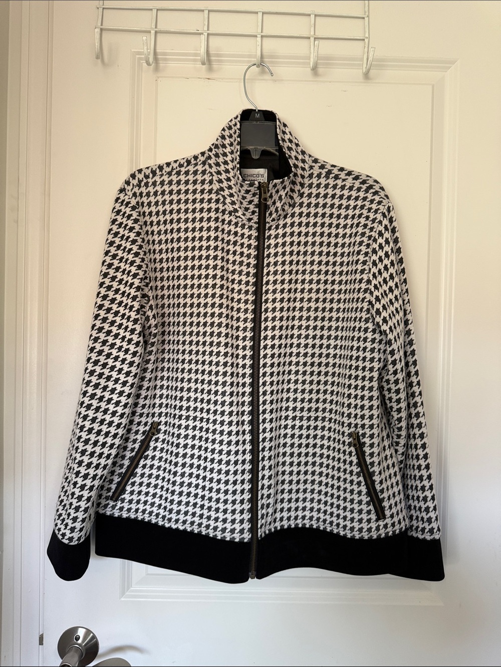 Chico's Black and White Houndstooth Zip Jacket